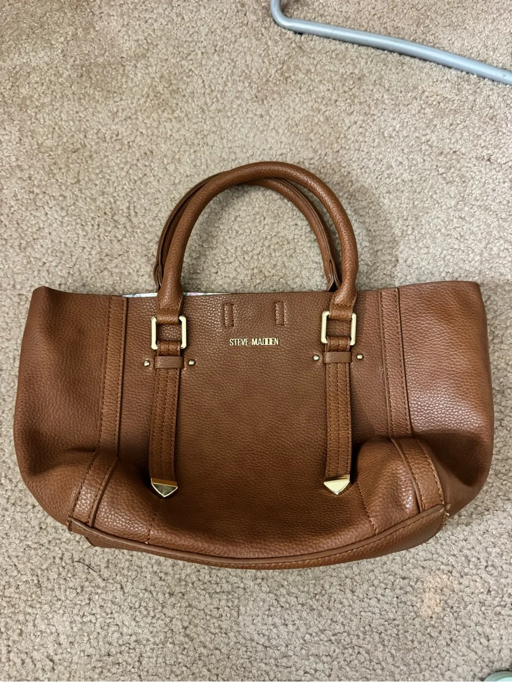 Steve Madden Brown Pebbled Leather Satchel with Gold Hardware